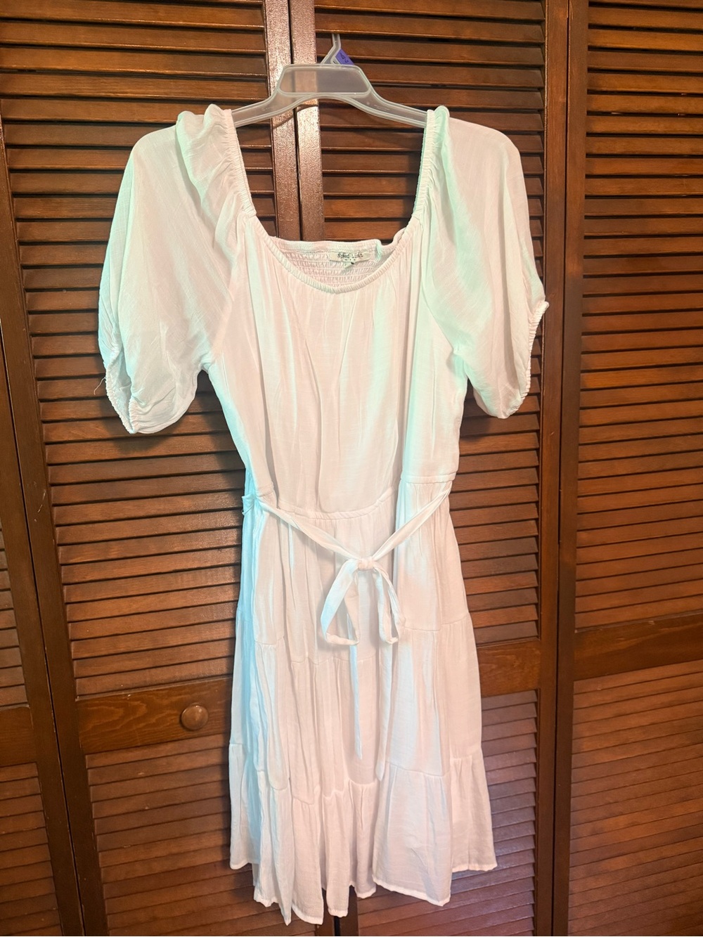 White Tiered Midi Dress with Tie Waist